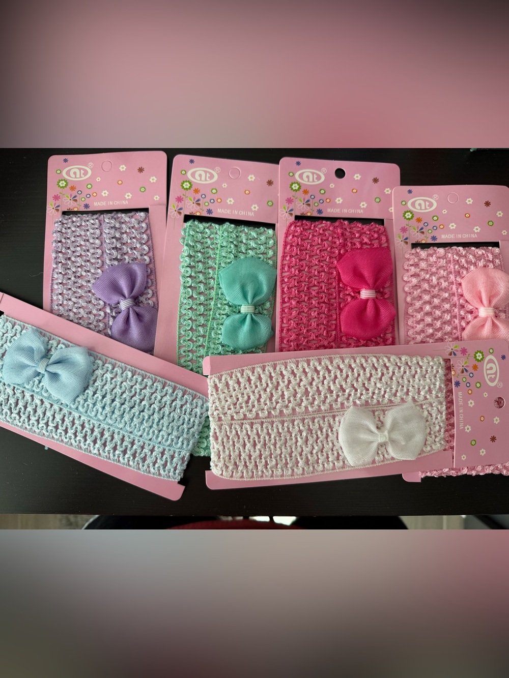 6 Assorted Kids baby Bow Headbands - Pink, Purple, Mint, Red, Light Blue, White